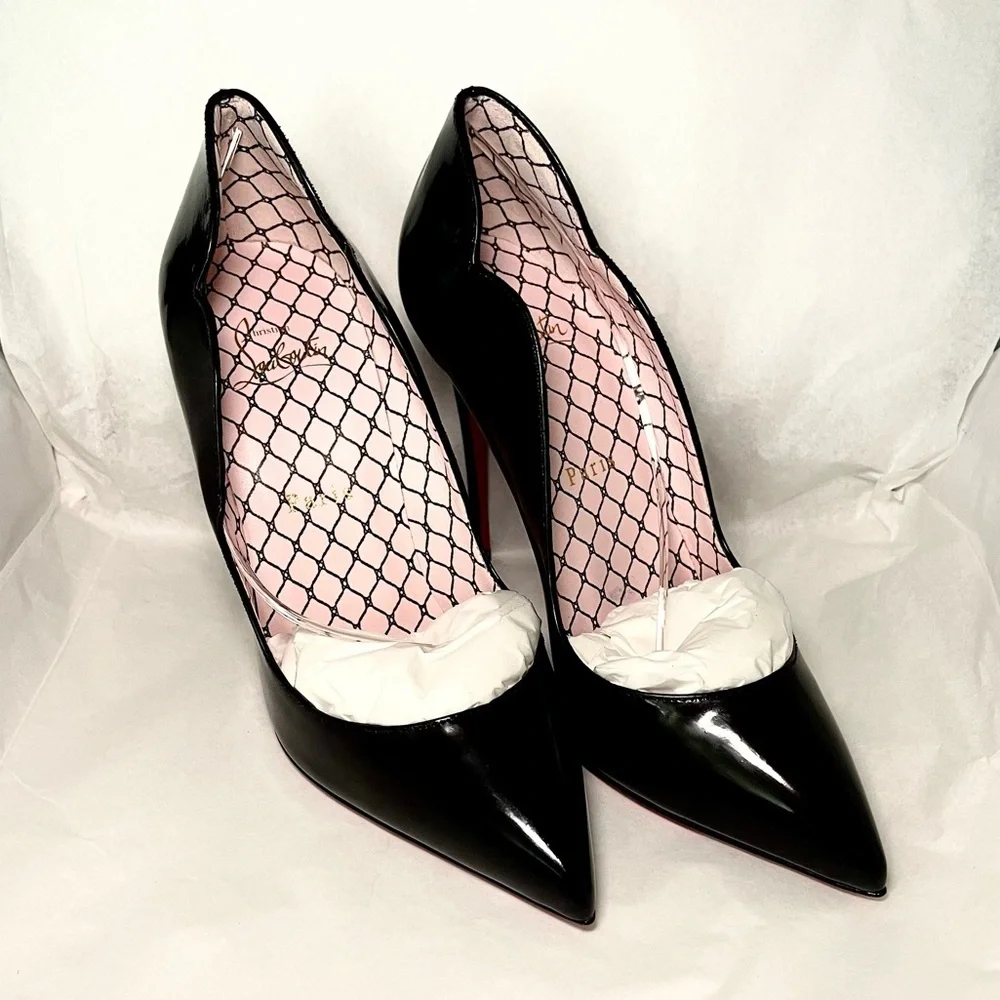 Christian Louboutin HotChick 100mm. Black patent Lin Resille edition. EU38